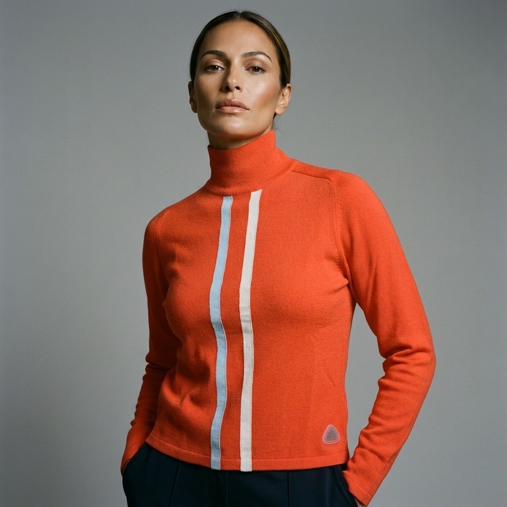 Nike ACG Womens Mock Neck Thermal Layer 2 Sweater Orange Wool Blend Vintage XS‎